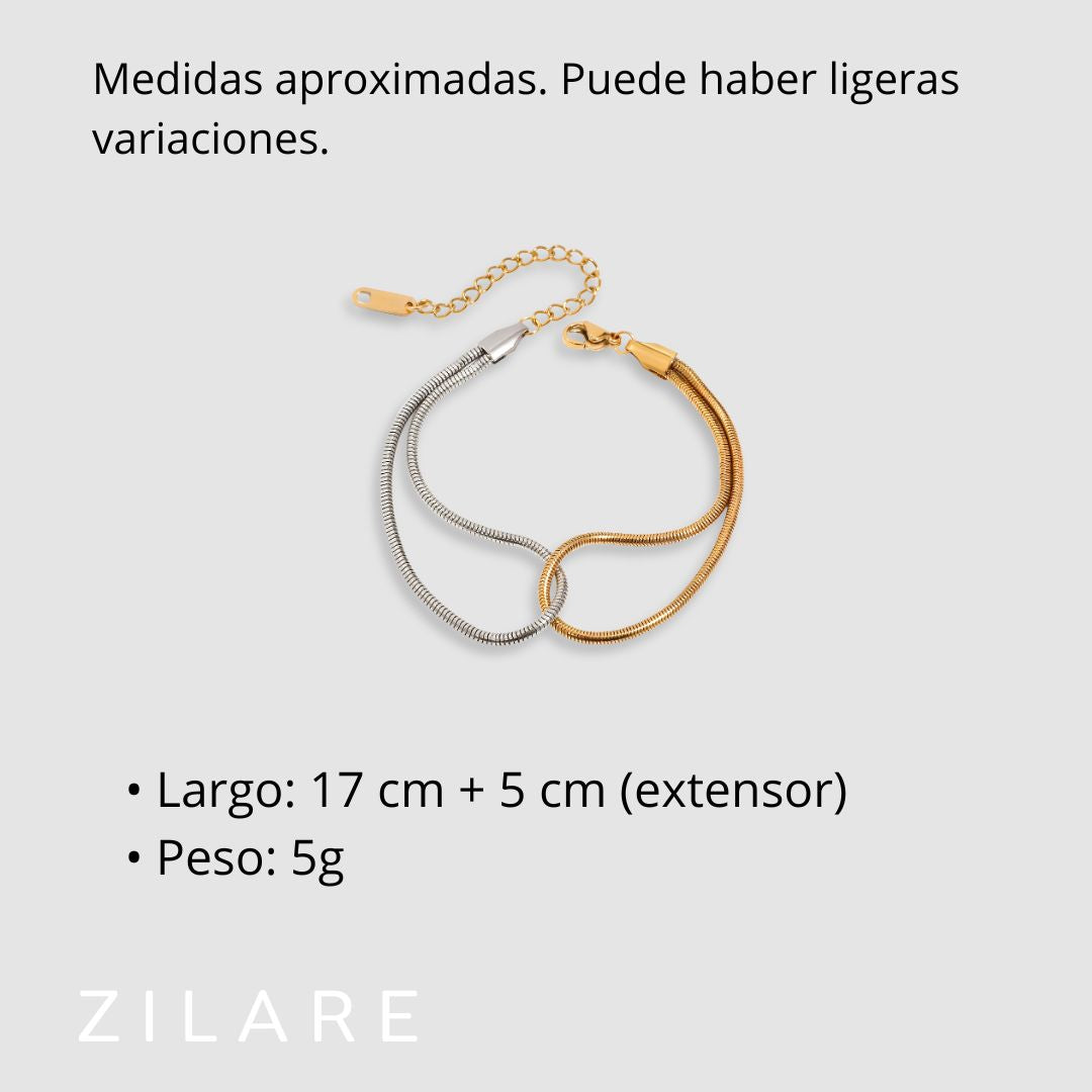 Pulsera elegante bicolor dorada y plateada bañada en oro 18k Nere