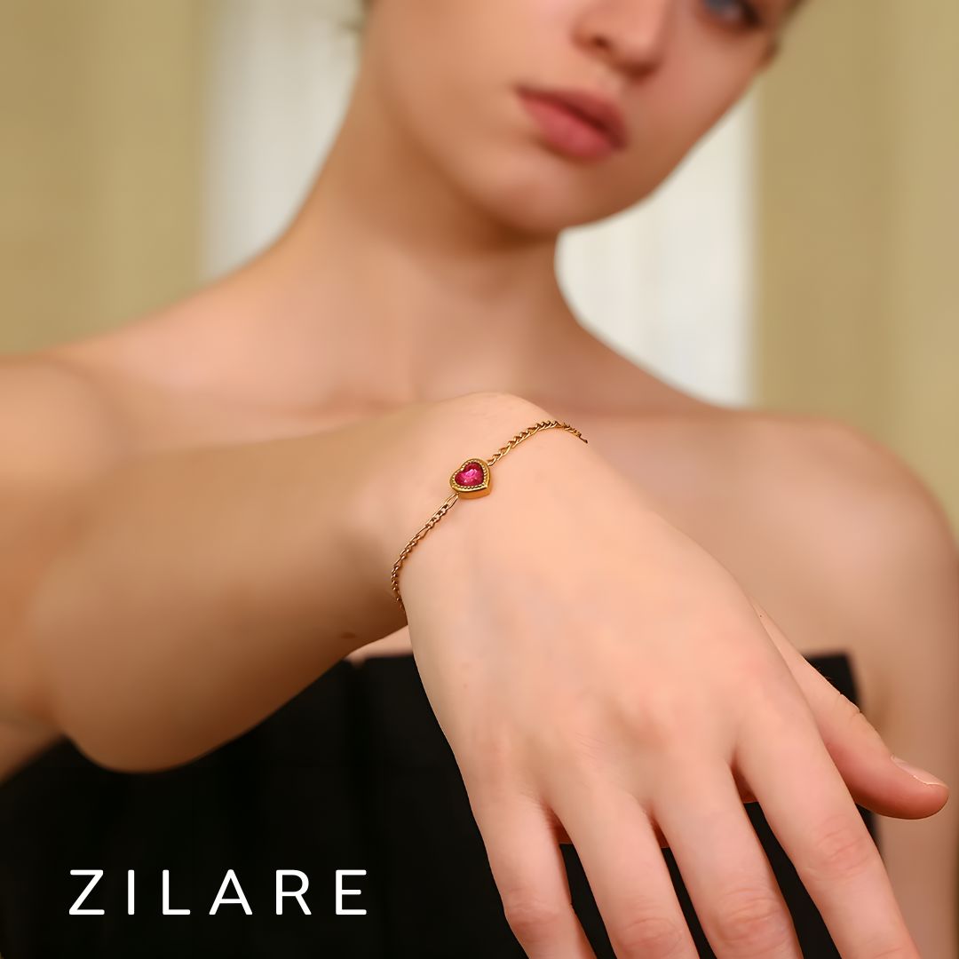 Pulsera dorada corazón elegante baño de oro 18k Guadalupe