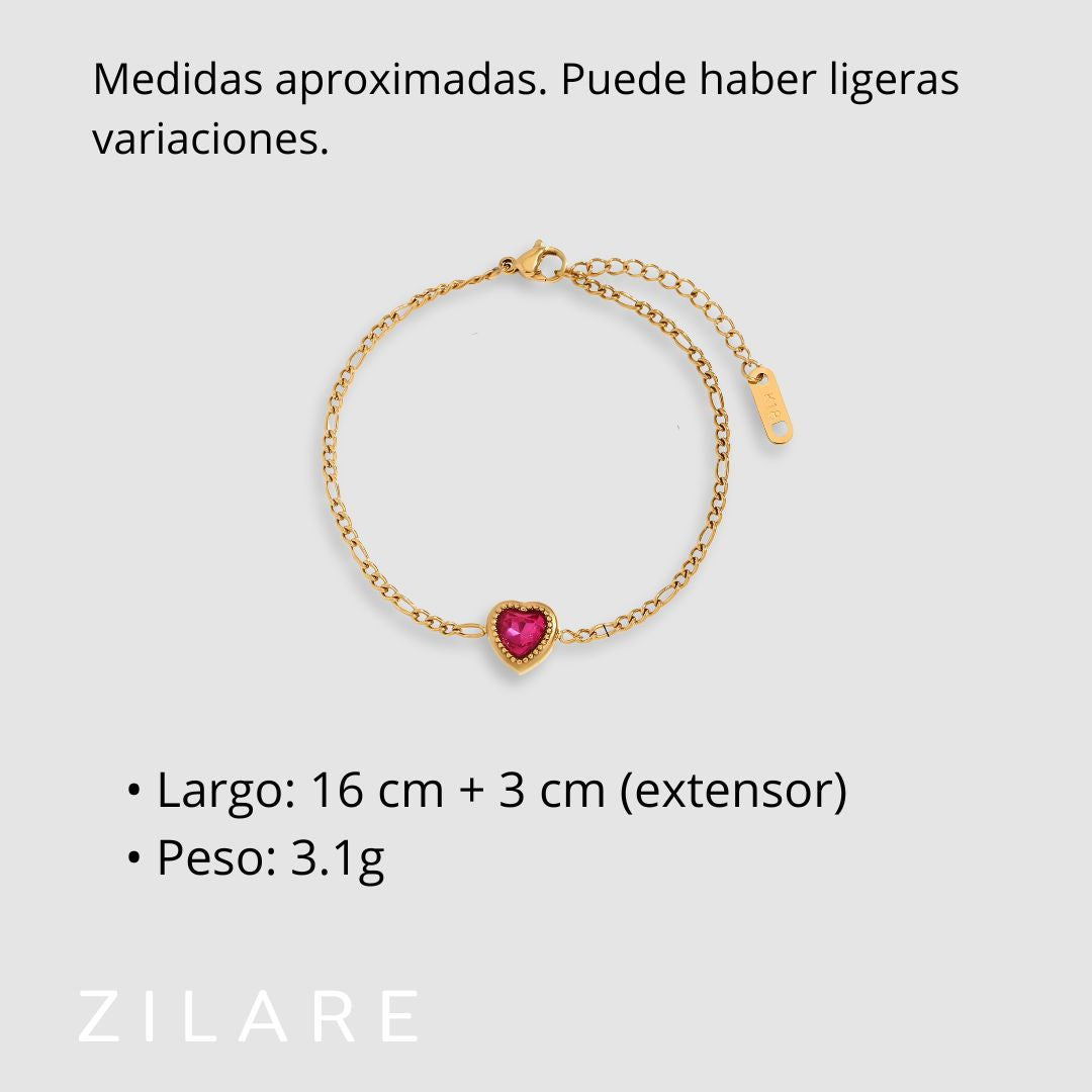 Pulsera dorada corazón elegante baño de oro 18k Guadalupe
