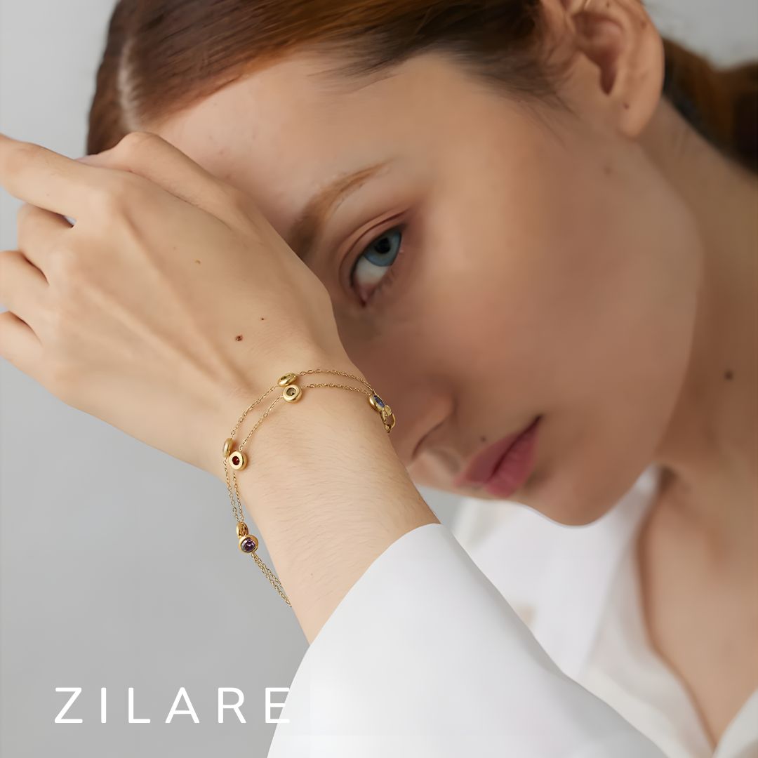 Pulsera elegante bañada en oro 18k con piedras de colores Ludmila