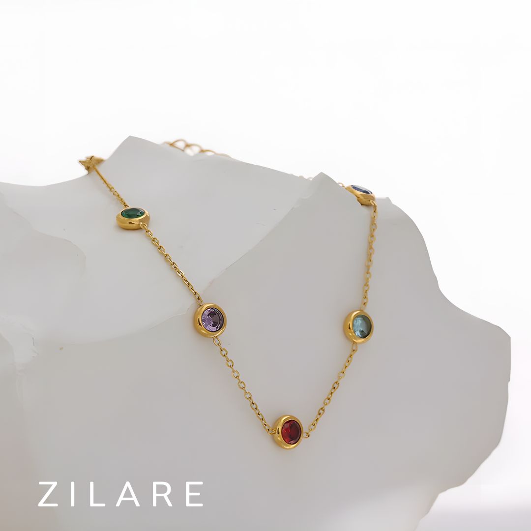 Pulsera elegante bañada en oro 18k con piedras de colores Ludmila