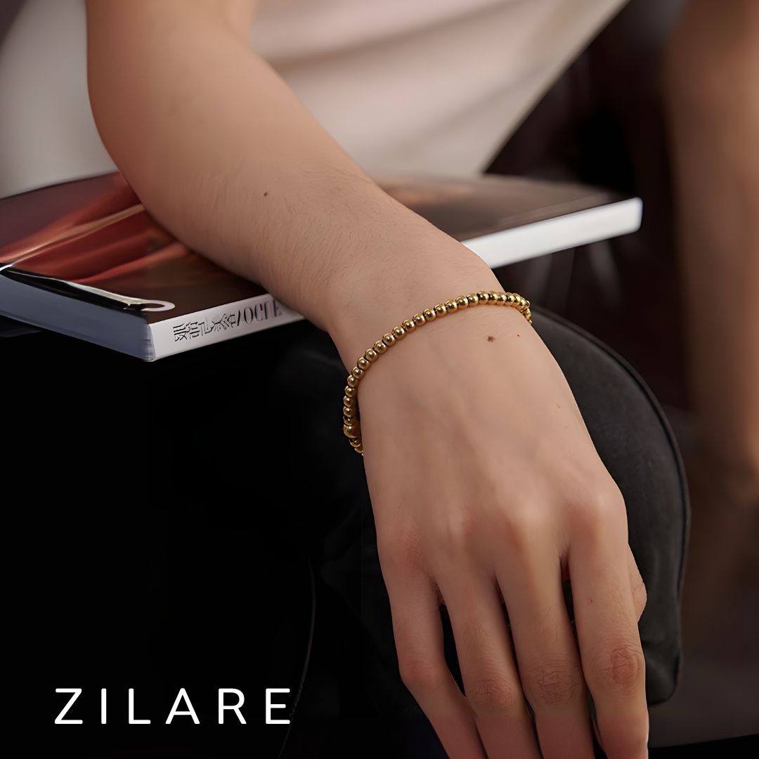 Pulsera bañada en oro 18k con cuentas y brillante Jimena