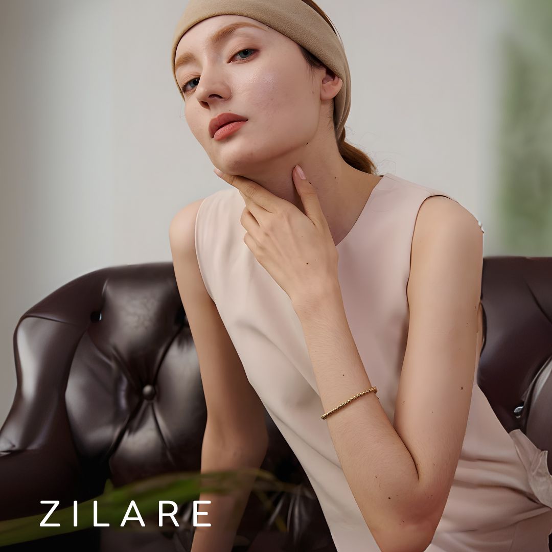 Pulsera bañada en oro 18k con cuentas y brillante Jimena