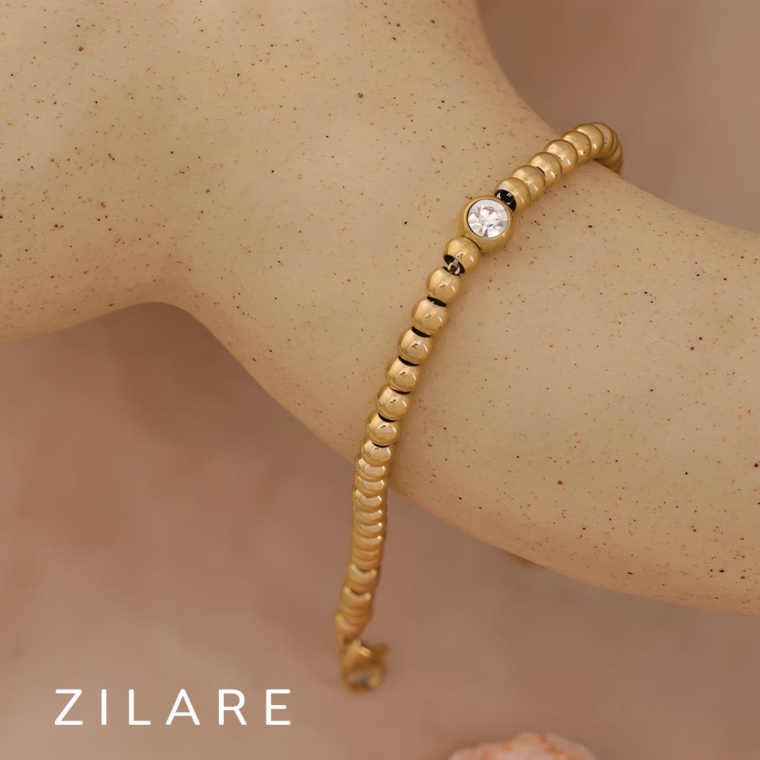 Pulsera bañada en oro 18k con cuentas y brillante Jimena