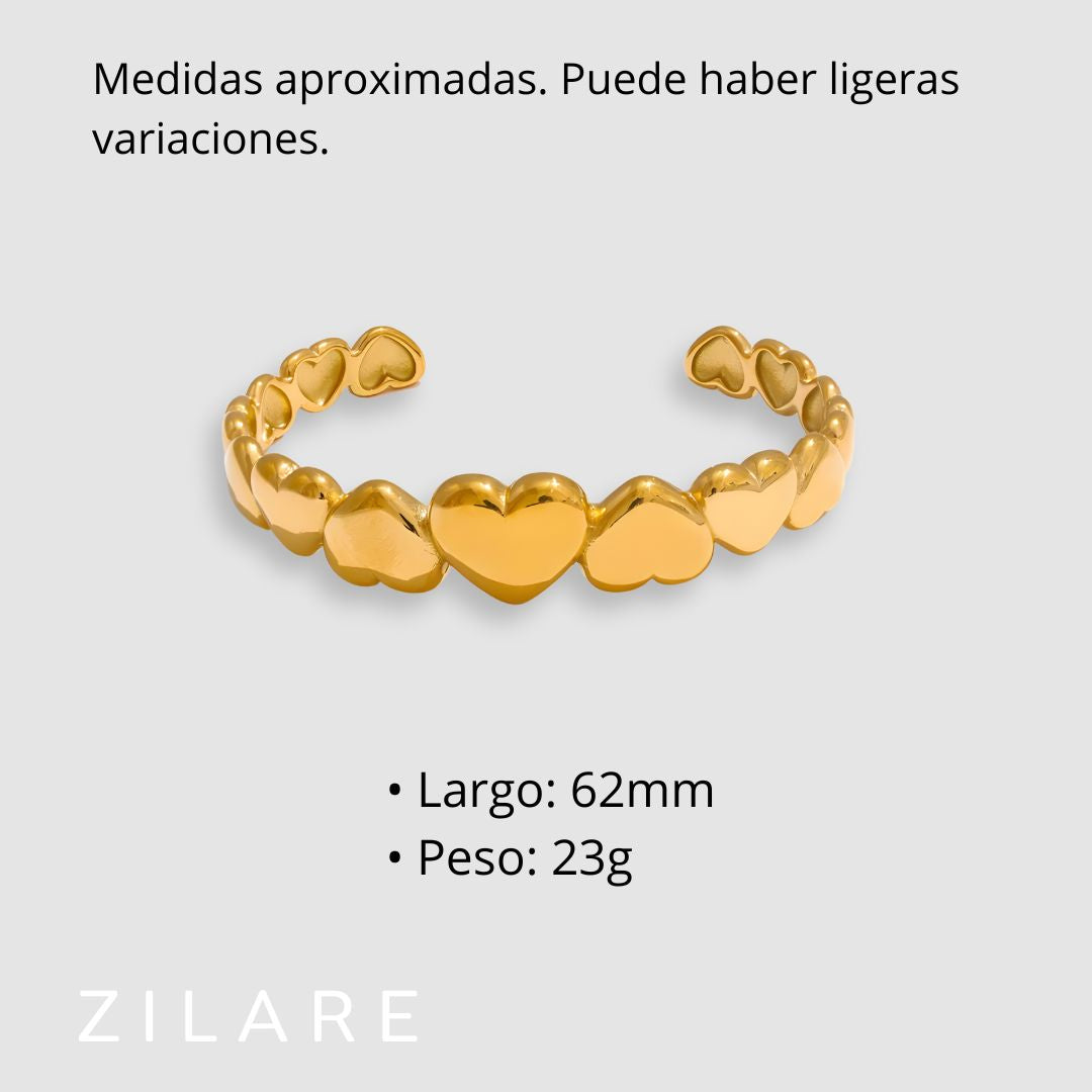 Pulsera Dorada Corazones Moderna Bañada en Oro 18k Camila