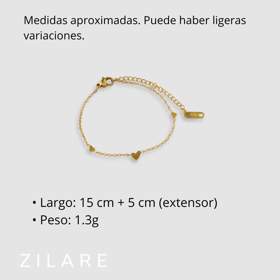 Pulsera dorada con corazones bañada en oro 18k Maricela
