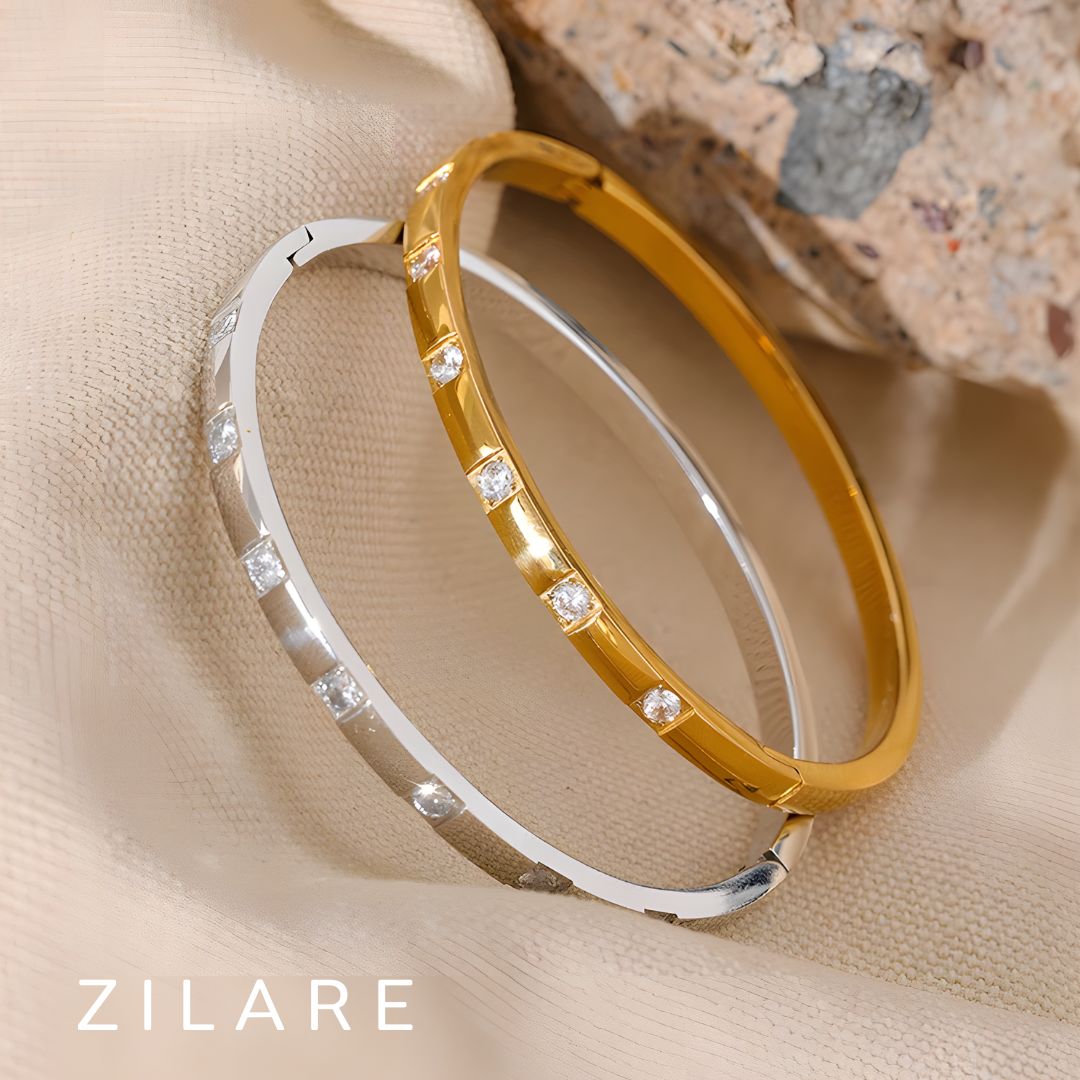 Pulsera dorada con brillos elegantes bañada en oro 18k Nilza