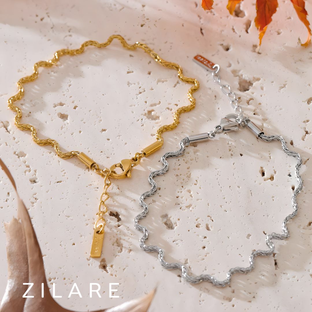 Pulsera ondulada dorada moderna bañada en oro 18k Abril