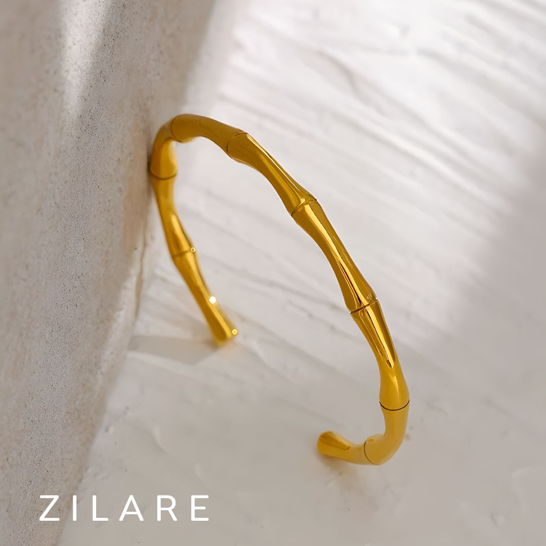 Pulsera dorada elegante tipo bambú bañada en oro 18k Samara
