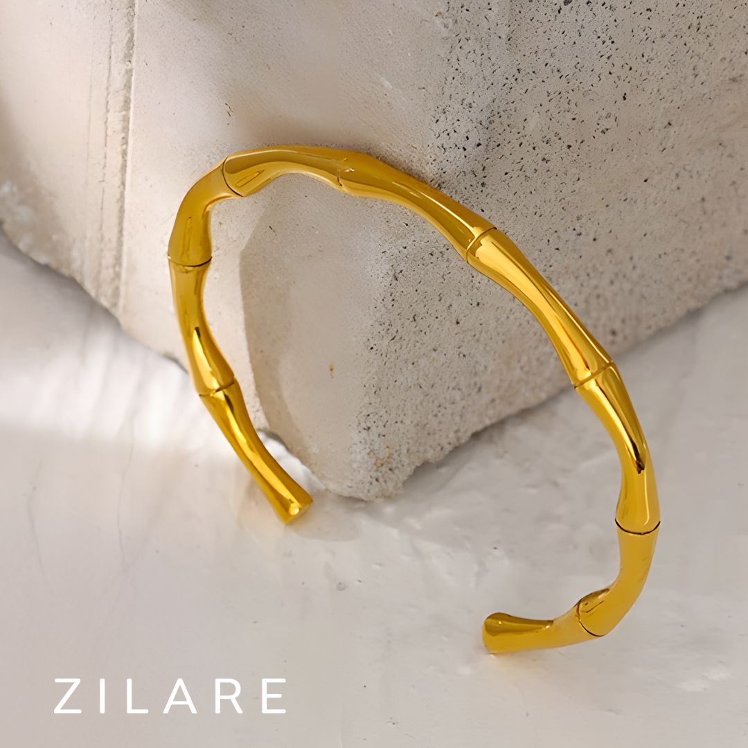 Pulsera dorada elegante tipo bambú bañada en oro 18k Samara