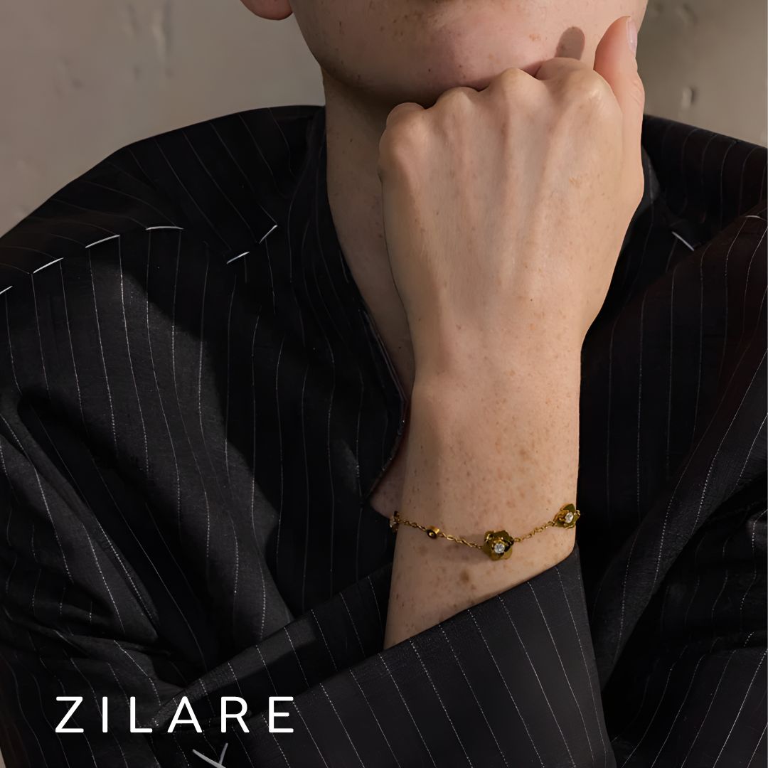 Pulsera dorada con flor y brillo bañado en oro 18k Eliana