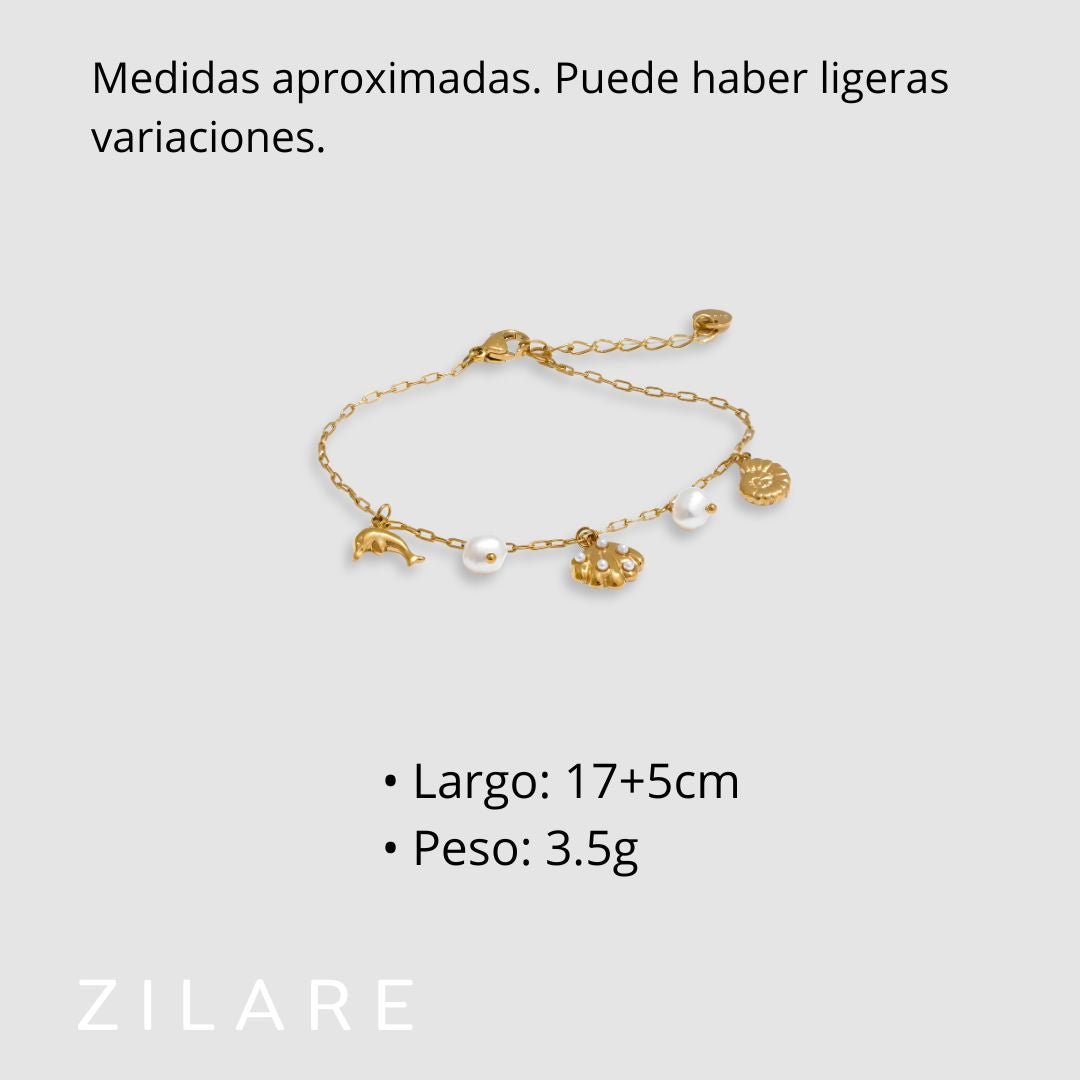 Pulsera dorada marina con dijes bañada en oro 18k Isadora