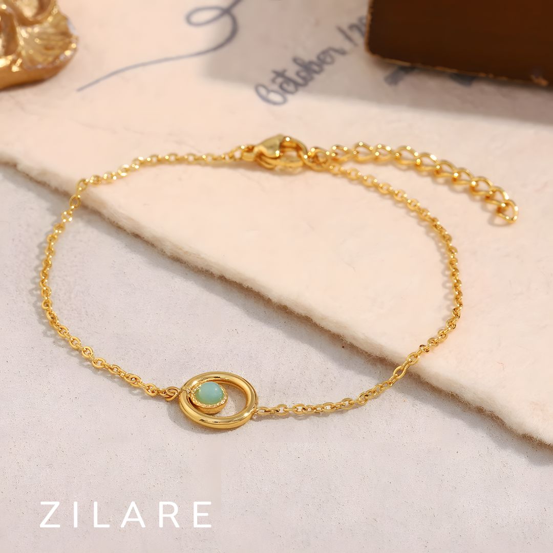 Pulsera dorada con piedra verde baño de oro 18k Leticia