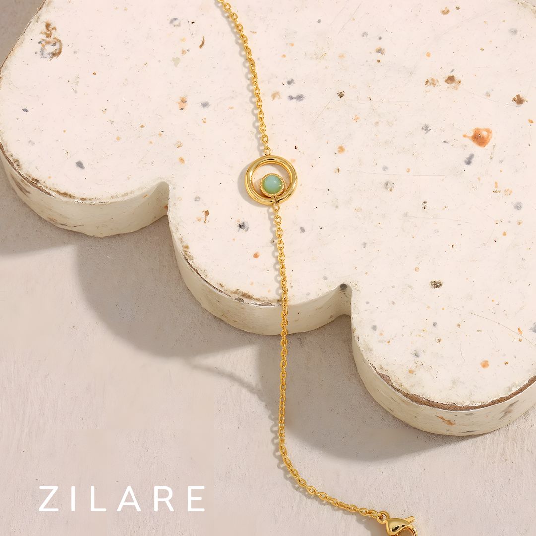 Pulsera dorada con piedra verde baño de oro 18k Leticia