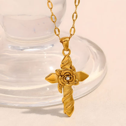 Collar dorado con cruz y cadena fina bañada en oro 18k Noara