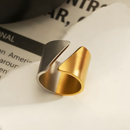 Anillo acero inoxidable con diseño abierto bicolor Amayrani