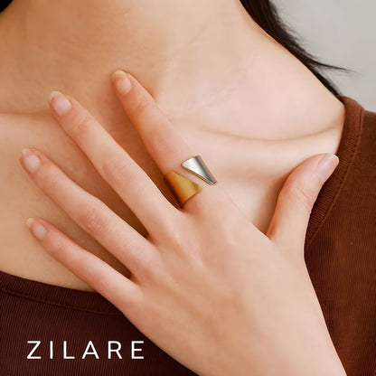 Anillo acero inoxidable con diseño abierto bicolor Amayrani