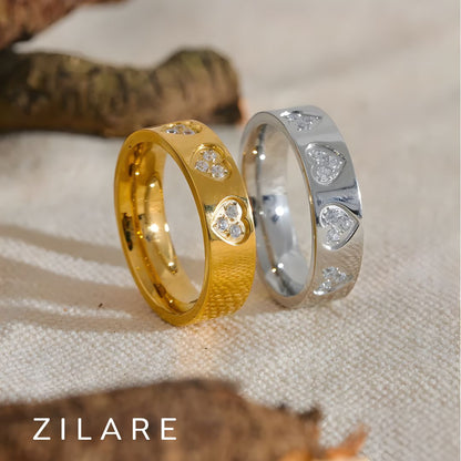 Anillo bañado en oro 18k con corazones y circonias Fabiola