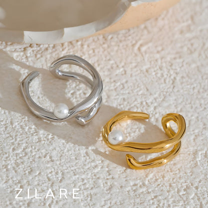 Anillo dorado ajustable con perla blanca elegante Mariel