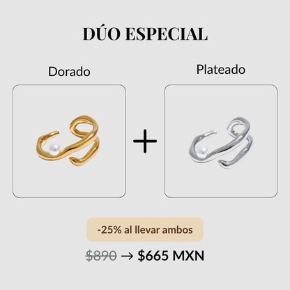 Anillo dorado ajustable con perla blanca elegante Mariel