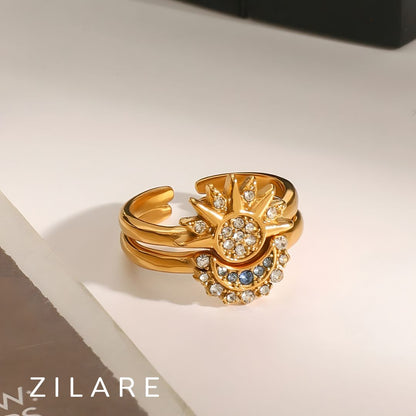 Anillo elegante ajustable bañado oro 18k sol y luna Samira