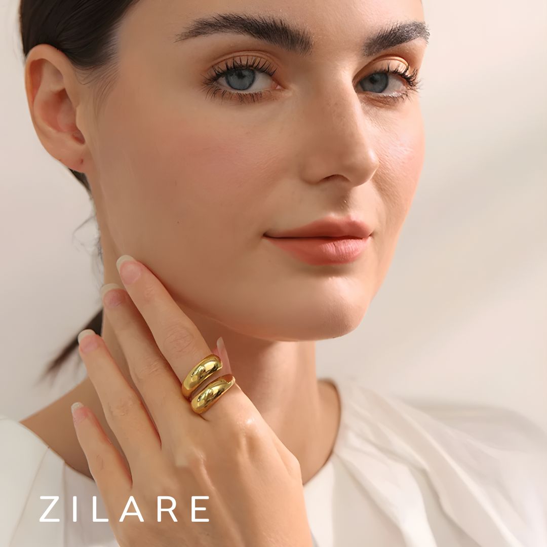 Anillo dorado bañado oro 18k sofisticado y atrevido Nadia