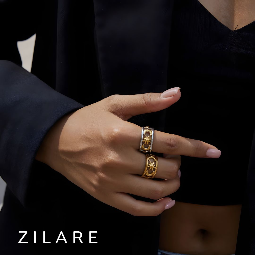 Anillo delicado baño de oro 18k con diseño celestial Marisol