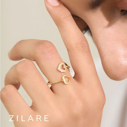 Anillo dorado ajustable con corazones y circonias Eliette