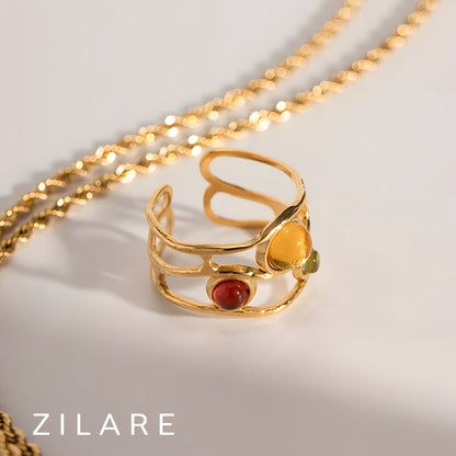 Anillo moderno con diseño artístico bañado en oro 18k Cira