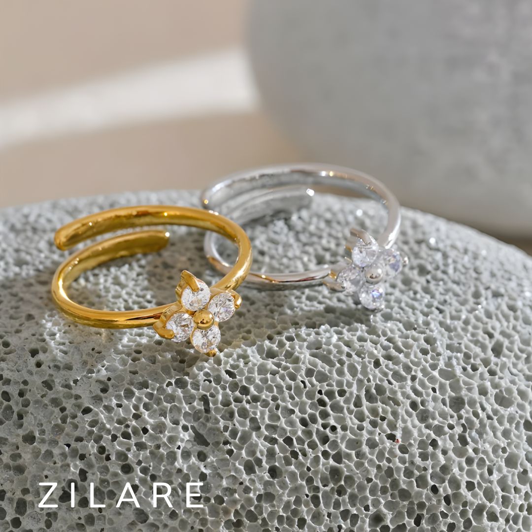 Anillo dorado con flor brillante bañado en oro 18k Danna