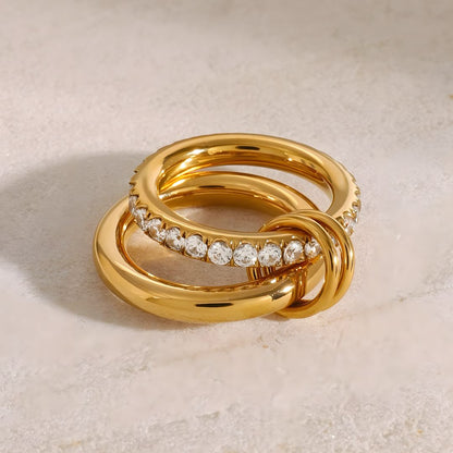 Anillo dorado doble con brillo moderno bañado oro 18k Elna