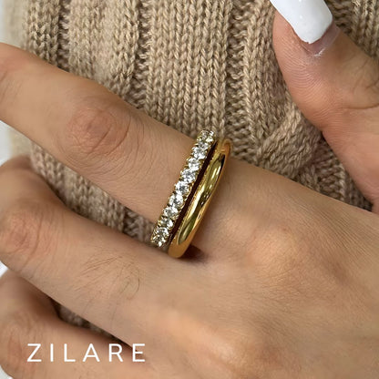 Anillo dorado doble con brillo moderno bañado oro 18k Elna
