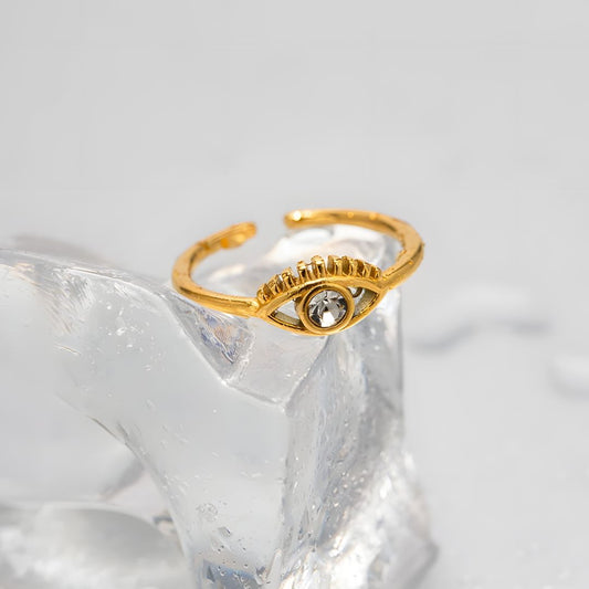 Anillo dorado ojo llamativo ajustable bañado oro 18k Noemí