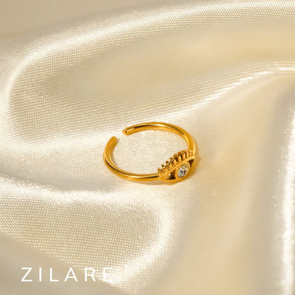 Anillo dorado ojo llamativo ajustable bañado oro 18k Noemí