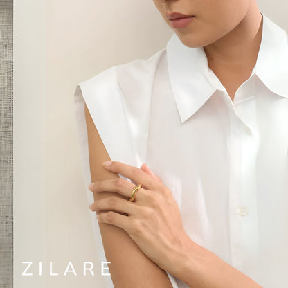 Anillo dorado ondulado bañado en oro 18k para mujer Noa