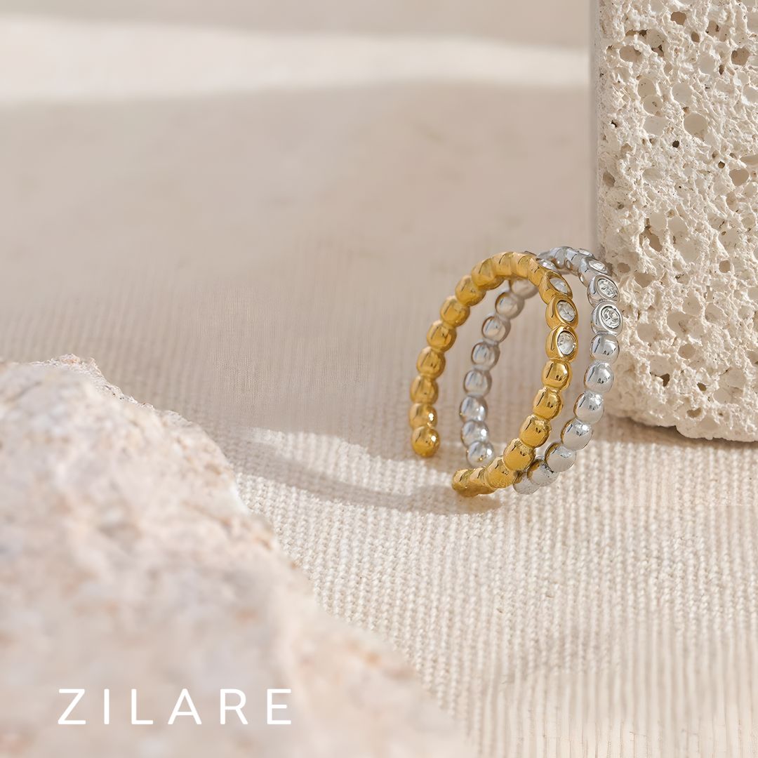 Anillo dorado con zirconias ajustable bañado oro 18k Laura