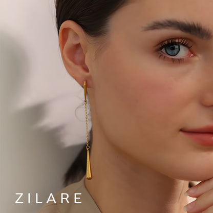 Arete elegante dorado laro con gota bañado en oro 18k Arlet