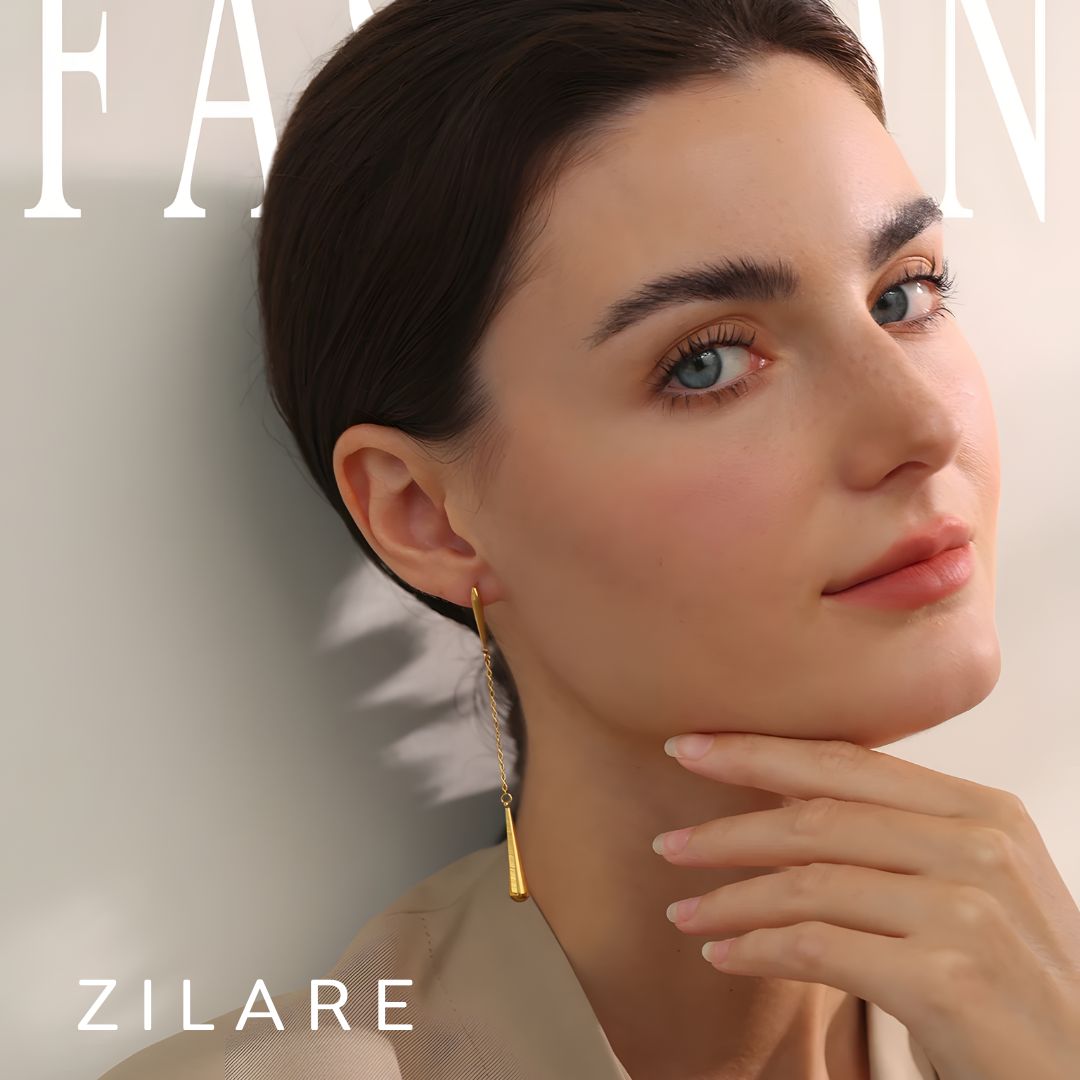 Arete elegante dorado laro con gota bañado en oro 18k Arlet