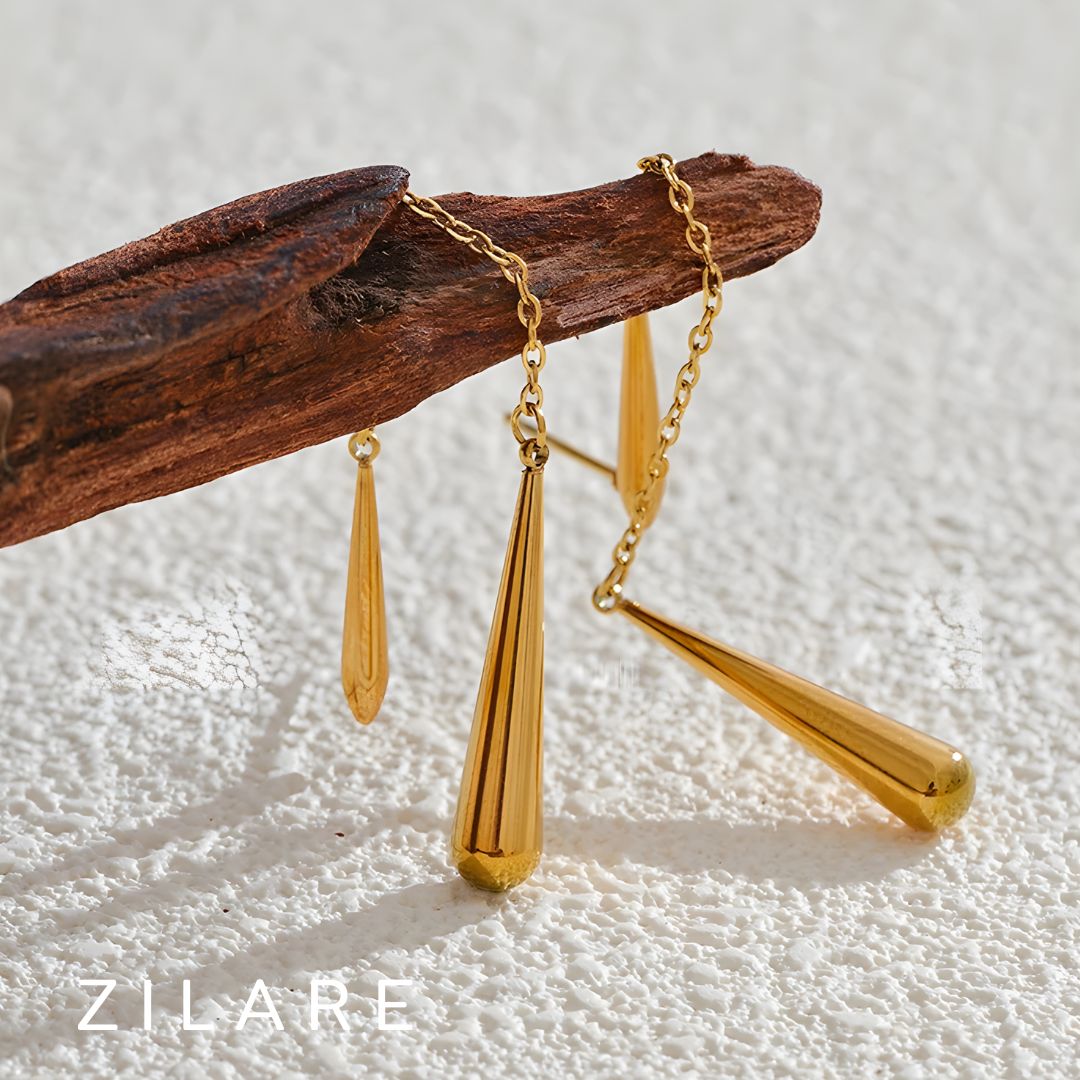 Arete elegante dorado laro con gota bañado en oro 18k Arlet