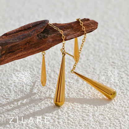 Arete elegante dorado laro con gota bañado en oro 18k Arlet