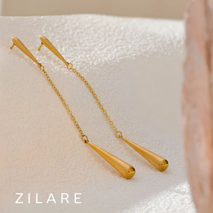 Arete elegante dorado laro con gota bañado en oro 18k Arlet