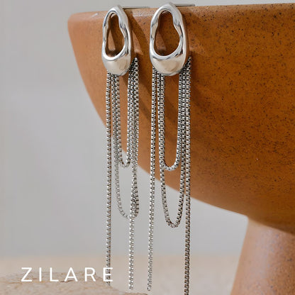 Arete dorado elegante con cadenas largas bañado oro 18k Lucí