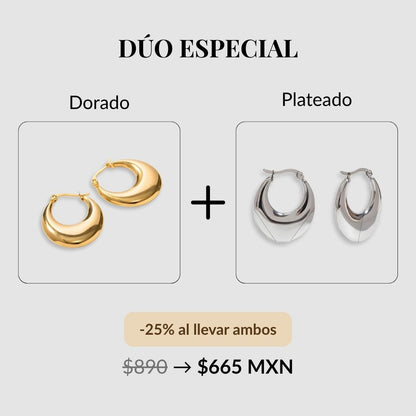 Aretes delicados baño de oro 18k con diseño curvo Yamileth