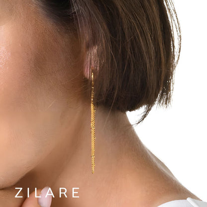 Aretes dorados argolla con cadenas baño de oro 18k Mirel