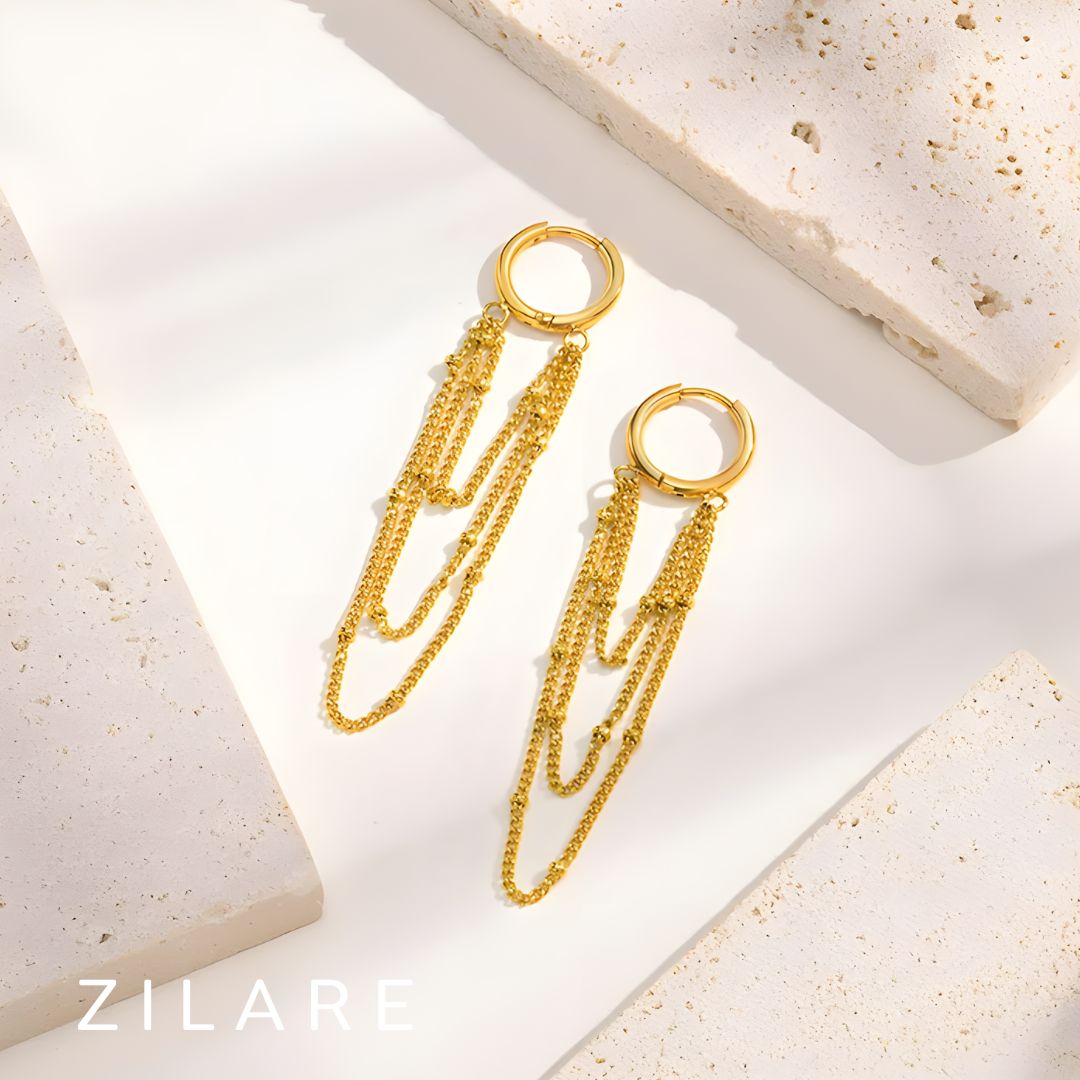 Aretes dorados argolla con cadenas baño de oro 18k Mirel