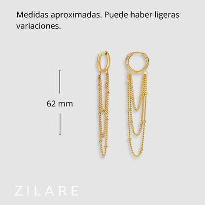 Aretes dorados argolla con cadenas baño de oro 18k Mirel
