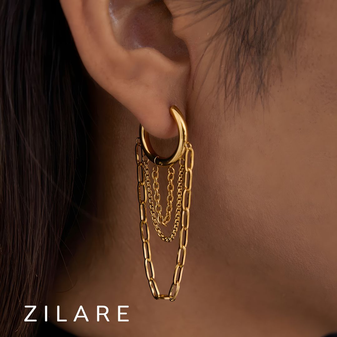 Aretes dorados con cadenas elegantes bañados oro 18k Lianet