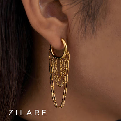 Aretes dorados con cadenas elegantes bañados oro 18k Lianet