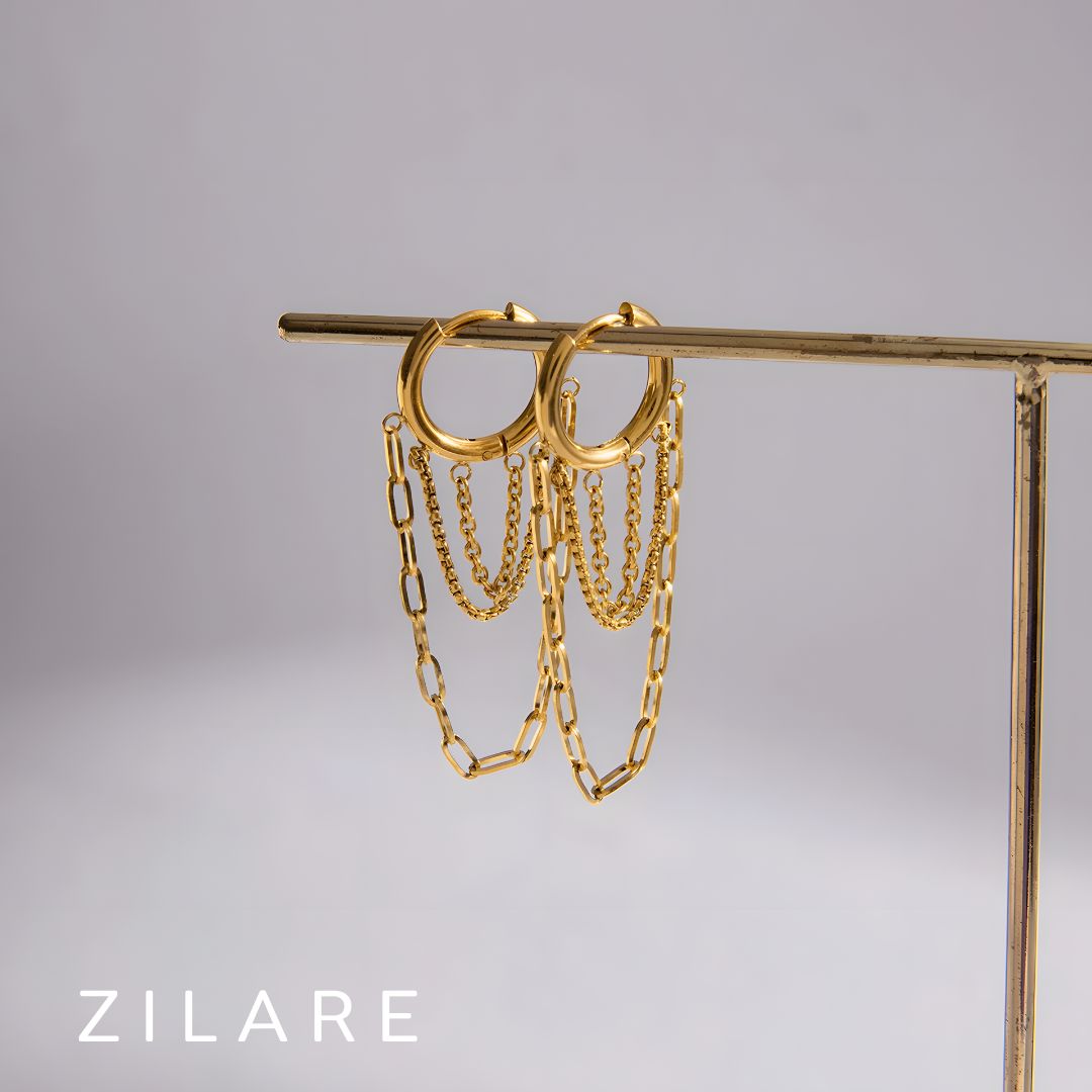 Aretes dorados con cadenas elegantes bañados oro 18k Lianet