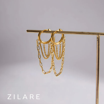 Aretes dorados con cadenas elegantes bañados oro 18k Lianet